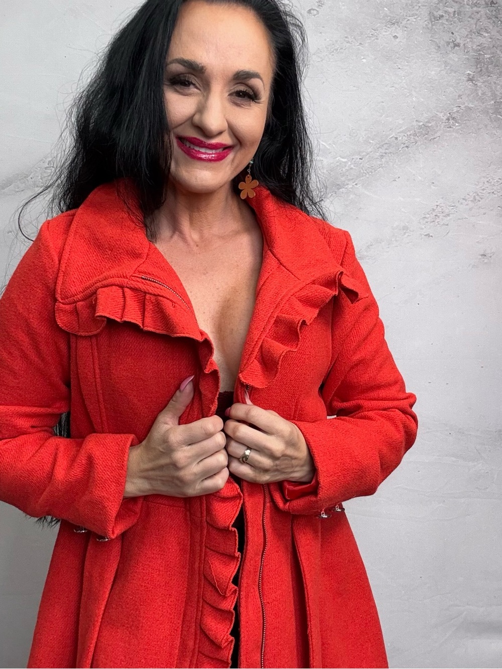 Steve Madden Vibrant Red Ruffle-Trench Coat